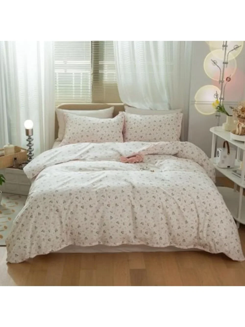 Floral Twin XL Comforter Set - Soft Vintage Pink & White Garden Bedding with 2